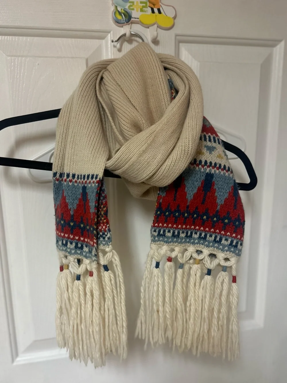 Hollister Cream Knit Scarf with Multicolor Fair Isle Accents